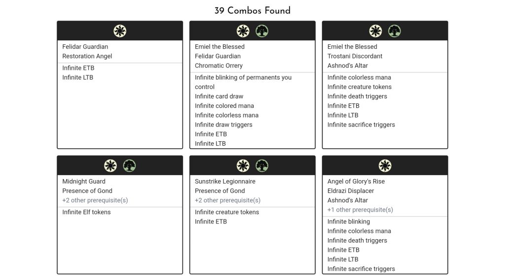 FInd My Combos results from Commander Spellbook