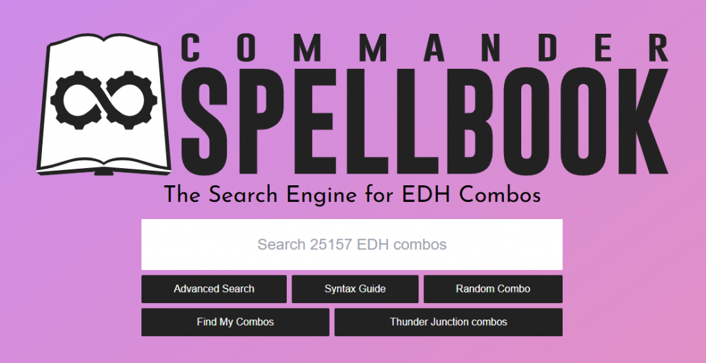 Screenshot of the Commander Spellbook home page.