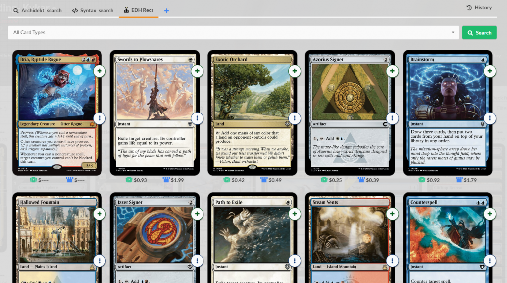 Screen shot of Recs for a Kykar, Wind's Fury Deck.