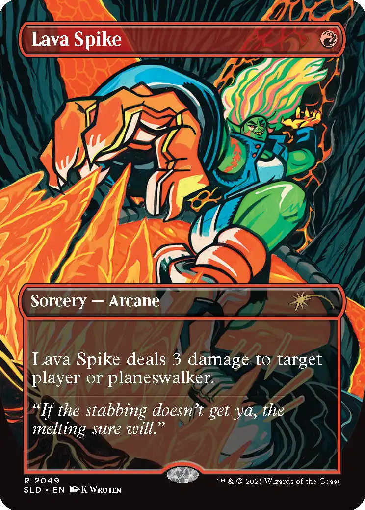 Lava Spike, one of the cards from the Everything Is On Fire drop. Image credit: Wizards of the Coast