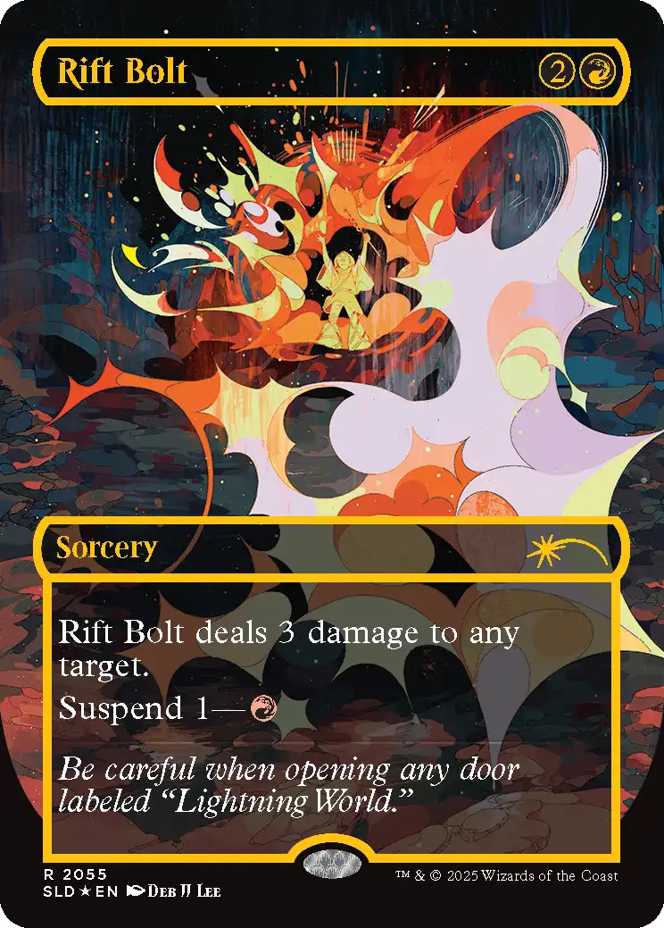 The raised foil variant of Rift Bolt from the Everything Is On Fire Secret Lair drop. Image credit: Wizards of the Coast