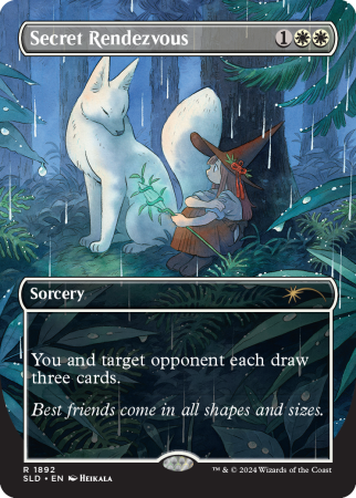 Secret Rendezvous, a card from the "Adventures of the Little Witch" Chaos Vault drop for Secret Lair. <yoastmark class=
