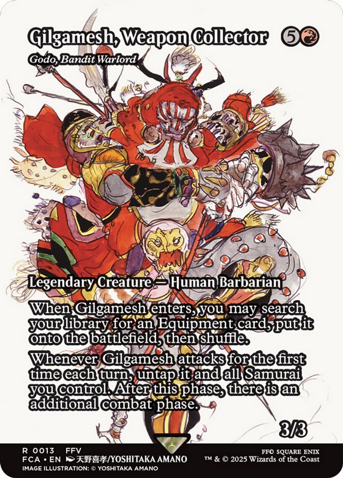 Gilgamesh, Weapon Collector, a reskin of Godo, Bandit Warlord. Image credit: Wizards of the Coast and Square Enix