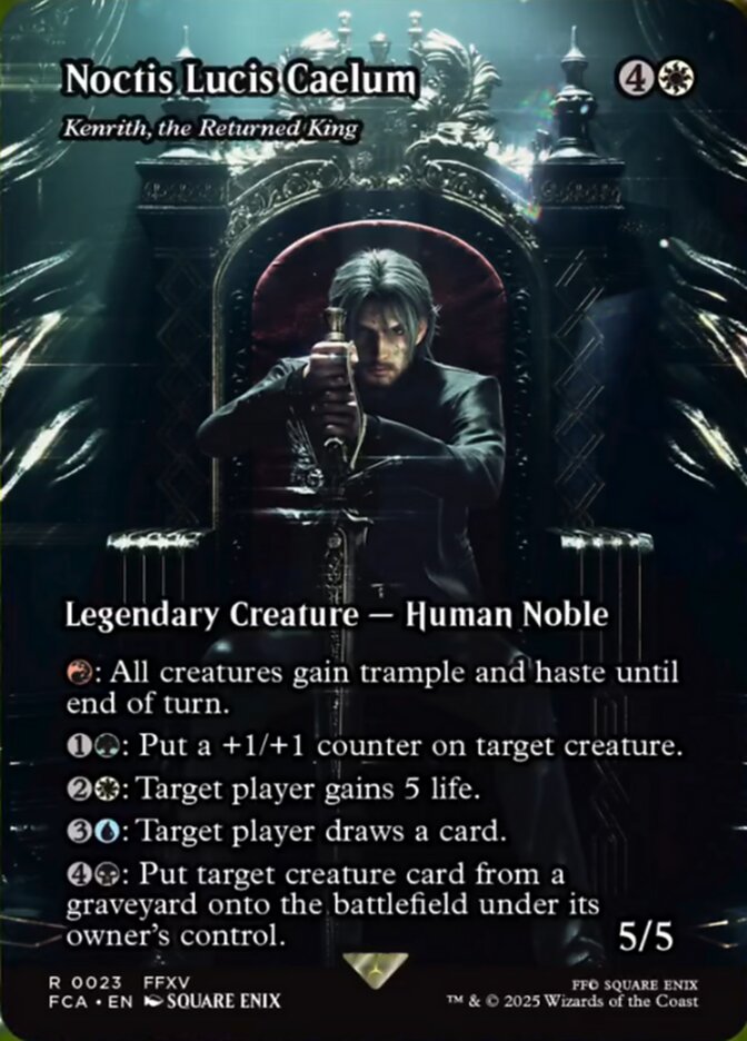 Noctis Lucis Caelum, a reskin of Kenrith, the Returned King. Image credit: Wizards of the Coast and Square Enix