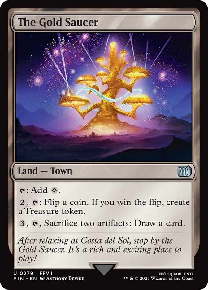 The Gold Saucer, a new card from MTGFIN. Previewed late in the day on Wednesday, May 22nd. Image credit: Wizards of the Coast and Square Enix
