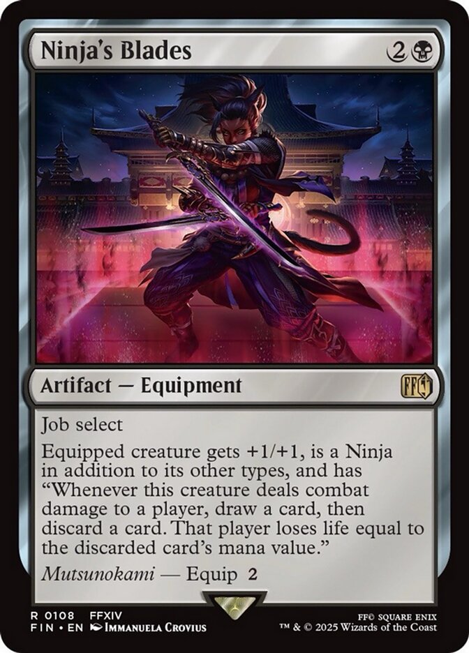 Ninja's Blades, a new card from MTGFIN. Previewed on Friday, May 23rd. Image credit: Wizards of the Coast and Square Enix.