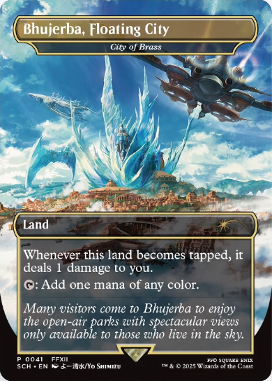 Bhujerba, Floating City, a reskin of City of Brass. Obtained for winning a Final Fantasy Store Championship event. Image credit: Wizards of the Coast and Square Enix