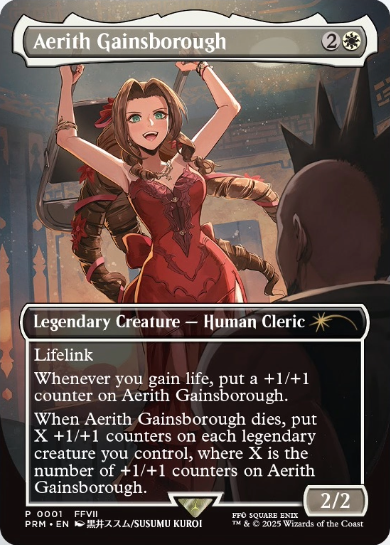 Aerith Gainsborough, a Pro Tour Qualifier promo. Image credit: Wizards of the Coast and Square Enix