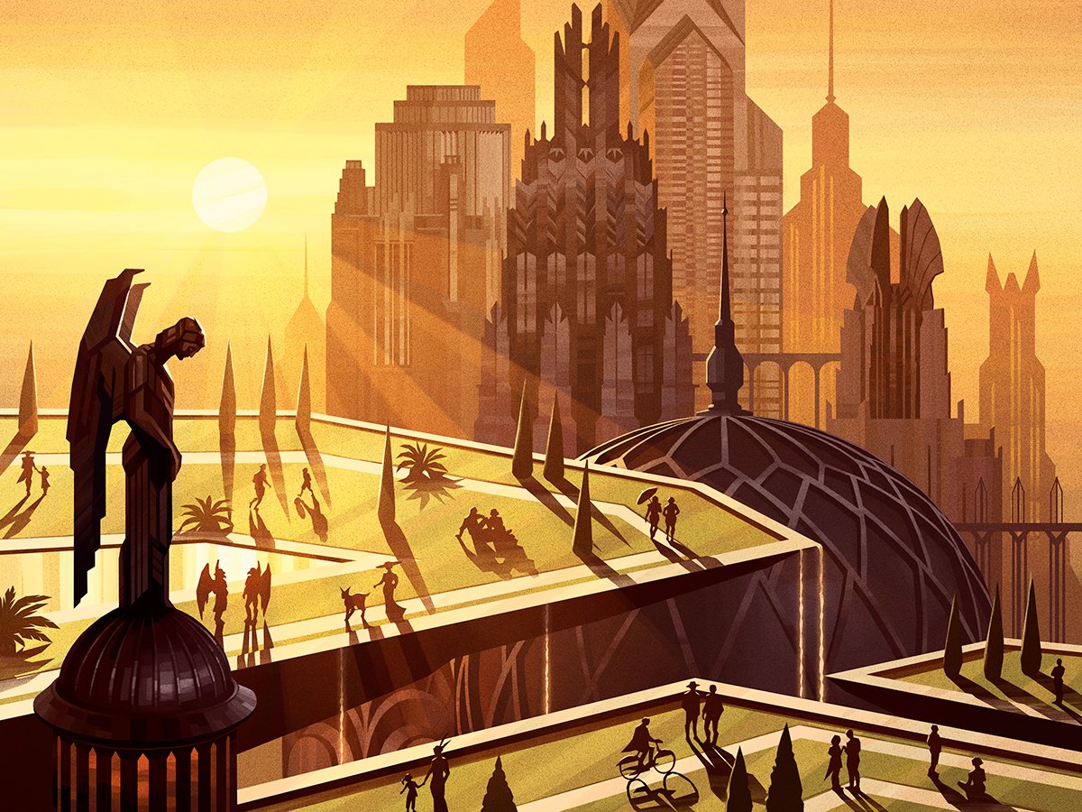 Botanical Plaza. Illustrated by Olga Tereshchenko. Image credit: Wizards of the Coast