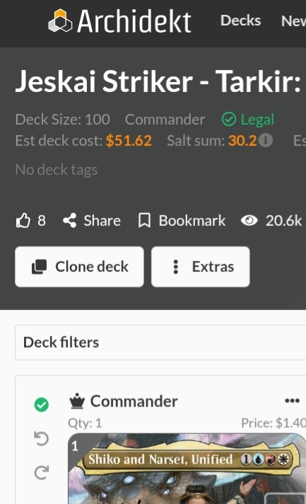 A screenshot of the Clone Deck button on Archidekt.