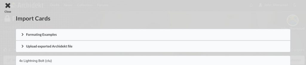 A screenshot of the card import screen.