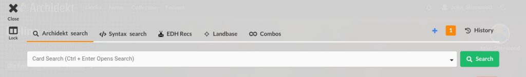 A screenshot of search options for commander decks.