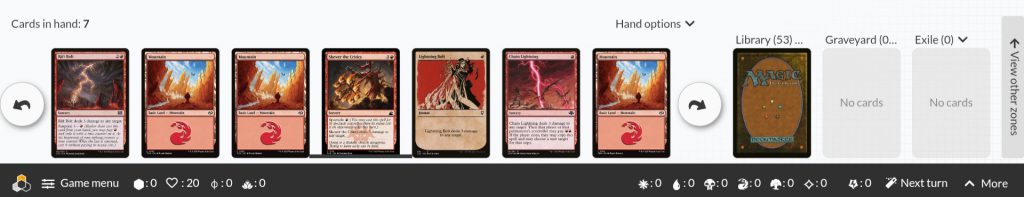 A screenshot of the playtester at the start of a game.