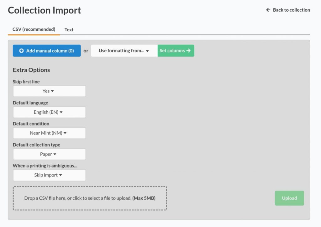 A screenshot of the collection importer.