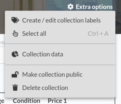 A screenshot of extra collection options.