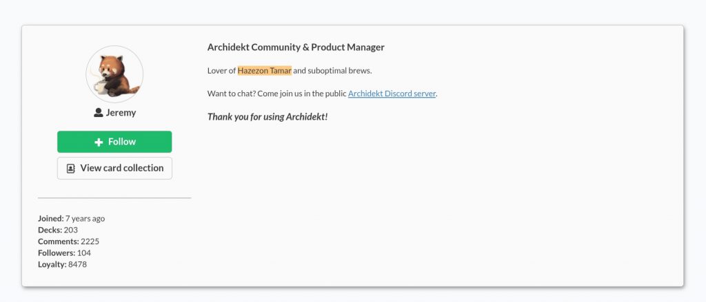 A screenshot of Jeremy's profile.