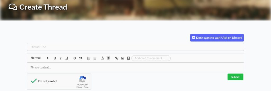 A screenshot of a new forum thread.