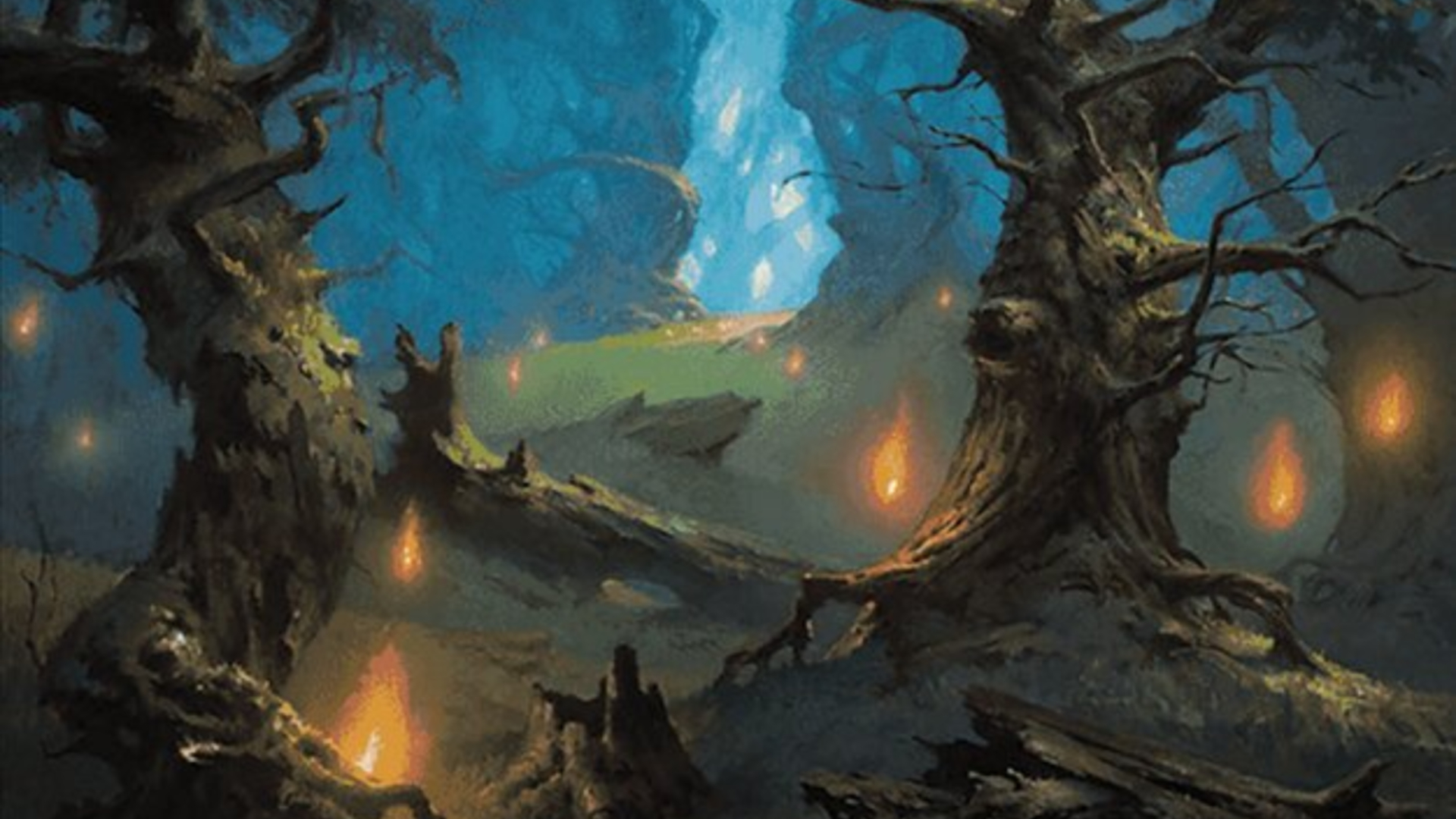 A Forest from Wilds of Eldraine. Illustrated by Adam Paquette, Image credit: Wizards of the Coast
