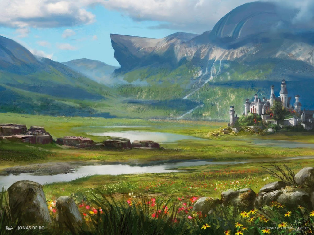 A Plains from the Dominaria Magic set. Illustrated by Jonas De Ro. Image credit: Wizards of the Coast