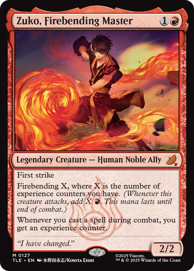 Zuko, Firebending Master. Image credit: Wizards of the Coast and Viacom