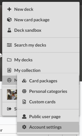 Menu showing the location of the Account settings option