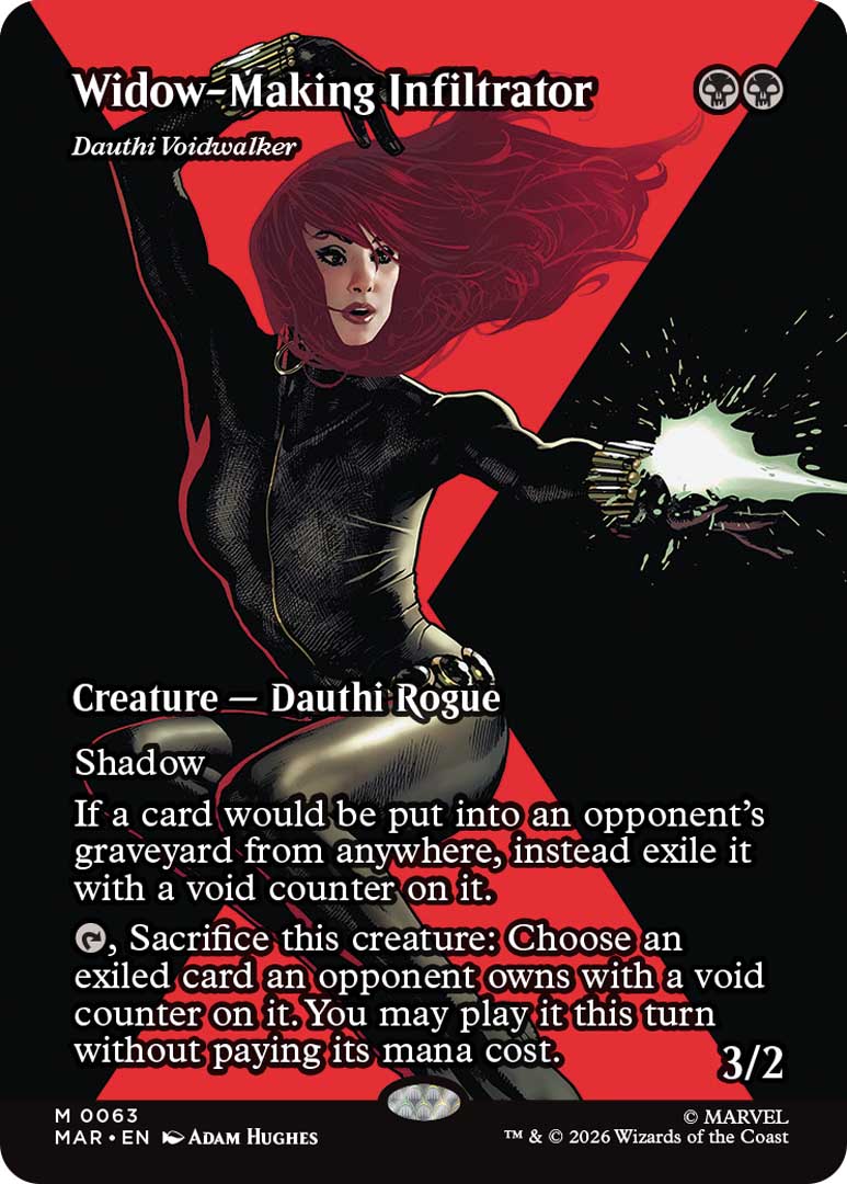 Dauthi Voidwalker, themed as Black Widow. Image credit: Wizards of the Coast and Marvel