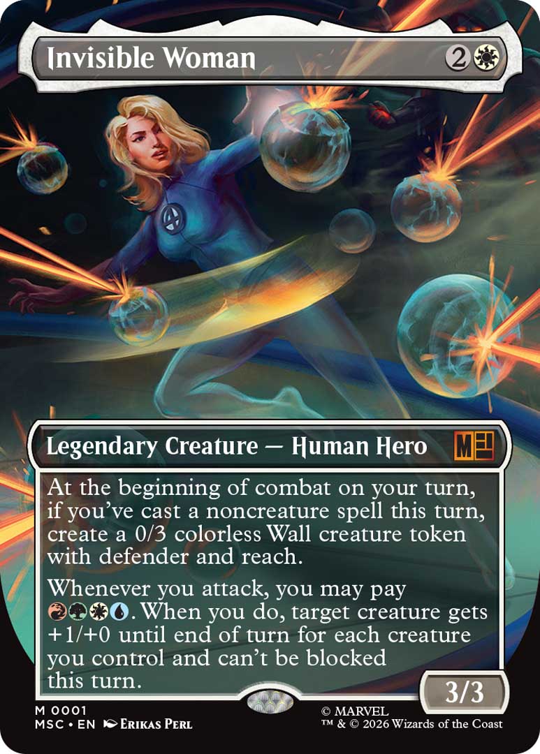 Invisible Woman, a card from the Marvel Super Heroes Commander decks. Image credit: Wizards of the Coast and Marvel