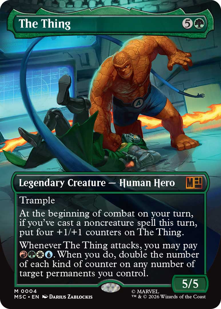 The Thing, a card from the Marvel Super Heroes Commander decks. Image credit: Wizards of the Coast and Marvel